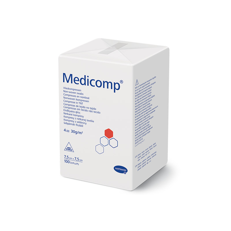Compresses Medicomp non stériles en nontissé 4 plis 7,5x7,5cm (100p) - Hartmann