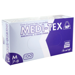 Gants latex non poudrés Medi-Tex non stériles XS, S, M, L – Boîte de 100