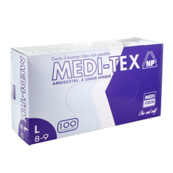 Gants latex non poudrés Medi-Tex non stériles XS, S, M, L – Boîte de 100